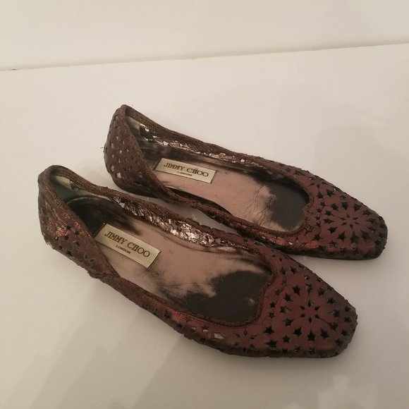 Jimmy Choo Bronze Brown Leather Star Cutout Flats - Picture 2 of 8